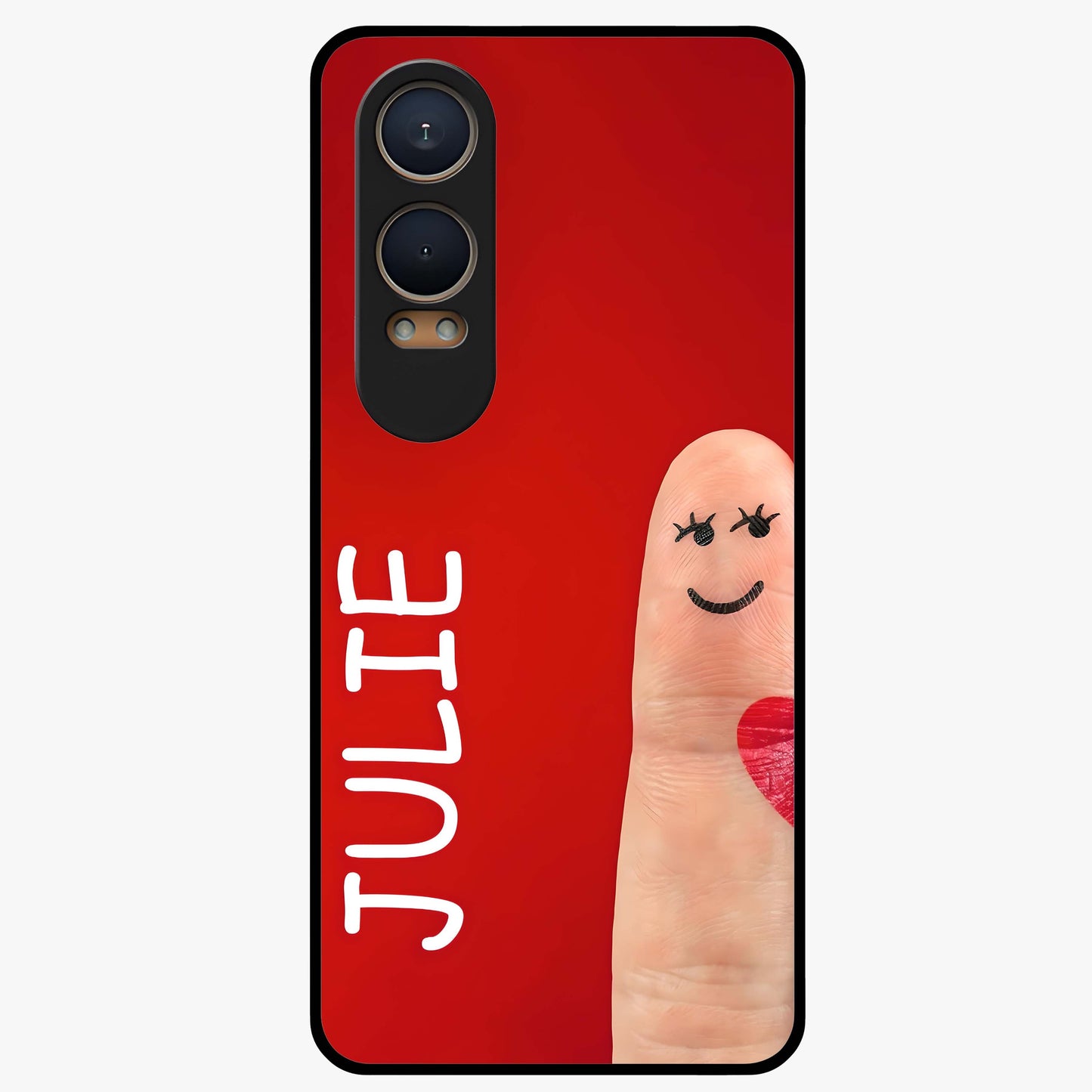 Smiling Love Sign Glass Case for 1+Nord Ce 4 Lite romantic front view featuring love sign inspired artwork