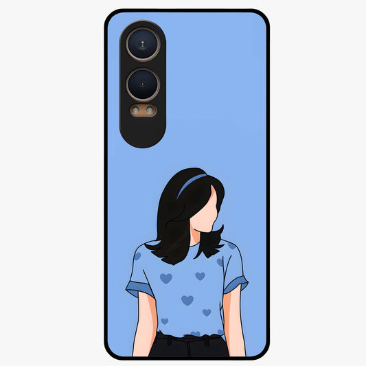 Soft Hearts Girl Glass Case for 1+Nord Ce 4 Lite cute front view featuring illustrated girl with soft heart accents