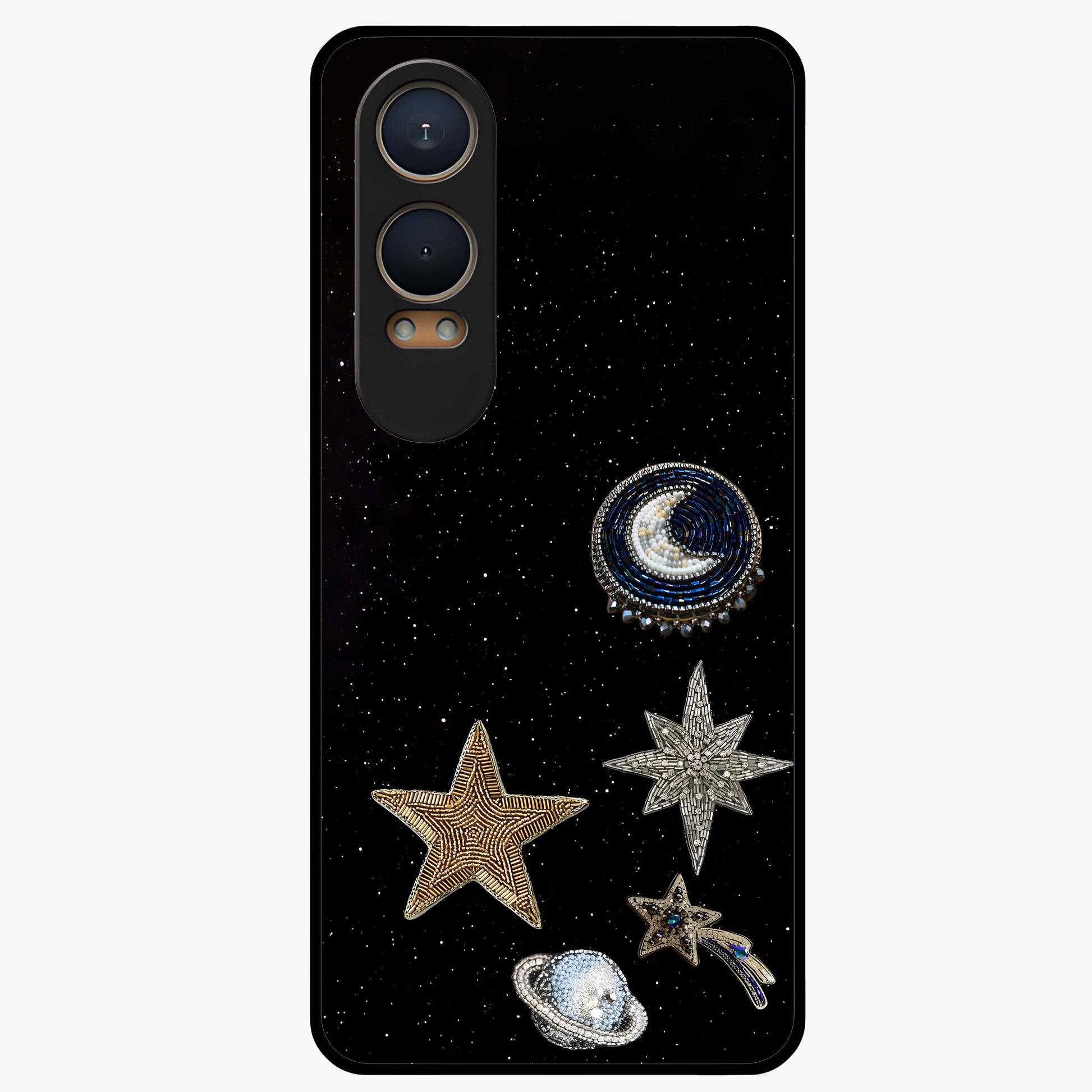 Starlit Cosmic Dreams Glass Case for 1+Nord Ce 4 Lite vibrant front view featuring galaxy inspired artistic artwork