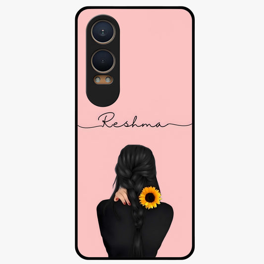 Sunflower Braid Beauty With Custom Name Glass Case for OnePlus Nord Ce 4 Lite |1+Nord Ce 4 Lite