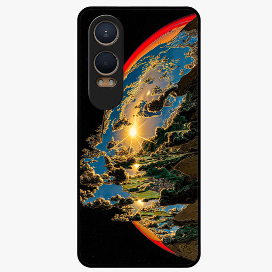 Sunrise Bursting Glass Case for 1+Nord Ce 4 Lite radiant front view featuring vibrant sunrise inspired artwork