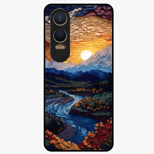 Sunrise River Dreams Glass Case for 1+Nord Ce 4 Lite scenic front view featuring river landscape under glowing sunrise sky