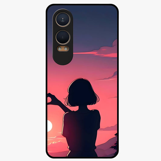 Sunset Silhouette Boy Glass Case for 1+Nord Ce 4 Lite artistic front view featuring boy silhouette against warm sunset backdrop