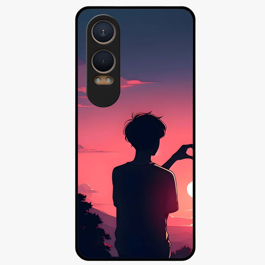 Sunset Silhouette Girl Glass Case for 1+Nord Ce 4 Lite aesthetic front view featuring girl silhouette under glowing sunset sky