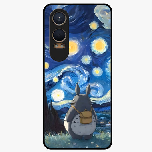 Totoro in Van Gogh Art Glass Case for 1+Nord Ce 4 Lite artistic front view featuring whimsical character artwork in painterly style