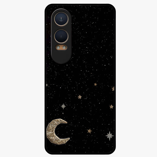 Twinkle Star With Half Moon Glass Case for 1+Nord Ce 4 Lite dreamy front view featuring star and crescent moon artwork