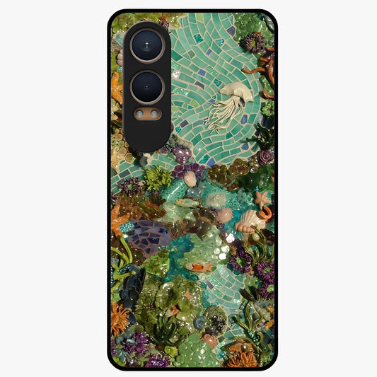Underwater Mosaic Art Glass Case for 1+Nord Ce 4 Lite artistic front view featuring mosaic inspired underwater artwork