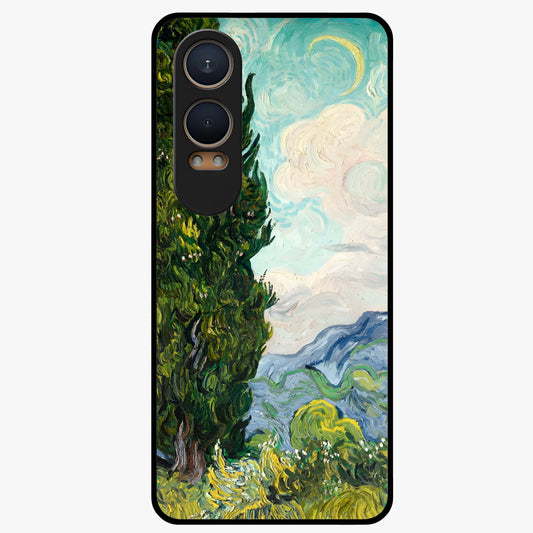 Van Gogh Vintage Art Glass Case for 1+Nord Ce 4 Lite elegant front view featuring classic vintage inspired artwork
