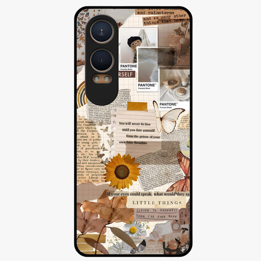 Vintage Aesthetic Collage Glass Case for 1+Nord Ce 4 Lite artistic front view featuring layered retro collage artwork