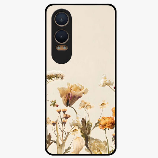 Vintage Petal Love With Custom Name Glass Case for 1+Nord Ce 4 Lite romantic front view featuring floral artwork with personalized name detail