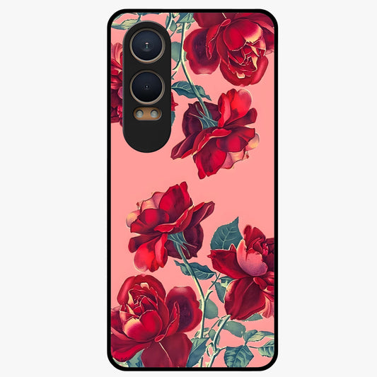 Vintage Rose Beauty Glass Case for 1+Nord Ce 4 Lite elegant front view featuring classic rose artwork in muted vintage tones