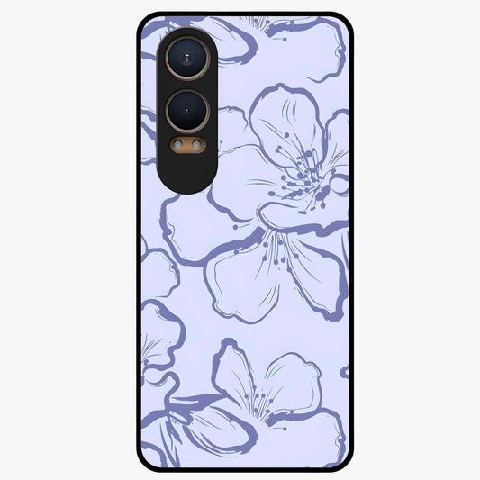 Violet Sketch Garden Glass Case for 1+Nord Ce 4 Lite artistic front view featuring floral sketch artwork in violet tones