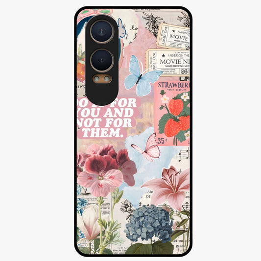 Whimsical Vintage Aesthetic Glass Case for 1+Nord Ce 4 Lite charming front view featuring dreamy retro inspired artwork