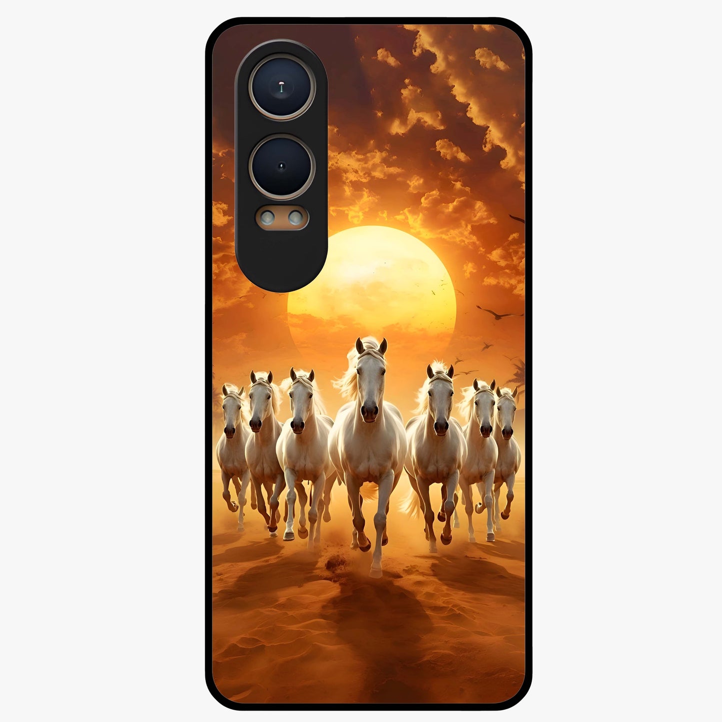 Wild Sunset Majesty Glass Case for 1+Nord CE 4 Lite dramatic front view featuring bold sunset landscape artwork