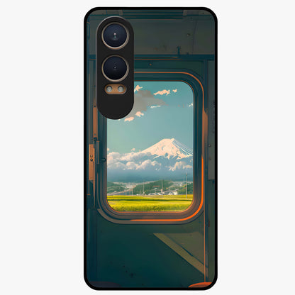 Window to Fuji Glass Case for 1+Nord Ce 4 Lite scenic front view featuring Mount Fuji artwork framed through a window design