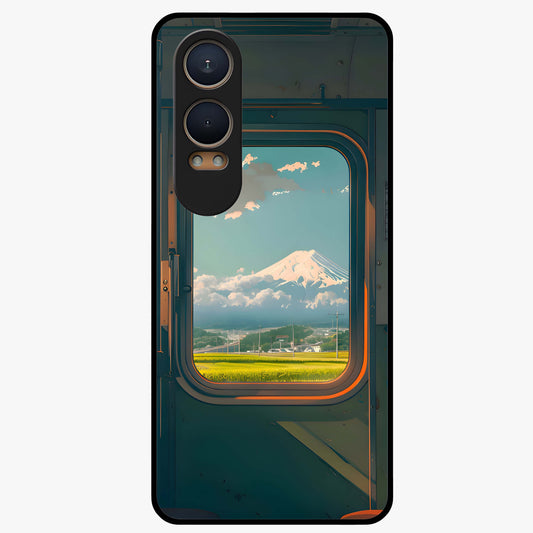 Window to Fuji Glass Case for 1+Nord Ce 4 Lite scenic front view featuring Mount Fuji artwork framed through a window design