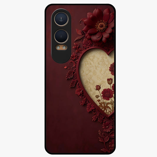 Wine Heart Vintage Art Glass Case for 1+Nord Ce 4 Lite romantic front view featuring heart shaped vintage wine inspired artwork