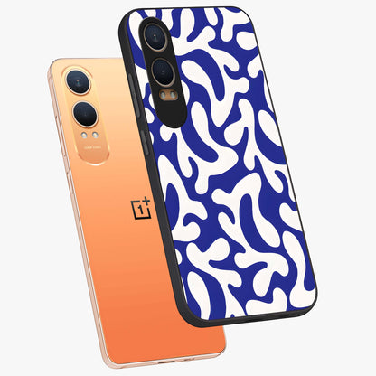 Abstract Coral Waves Glass Case for 1+Nord CE 4 Lite angled display showcasing glossy finish and fluid abstract textures