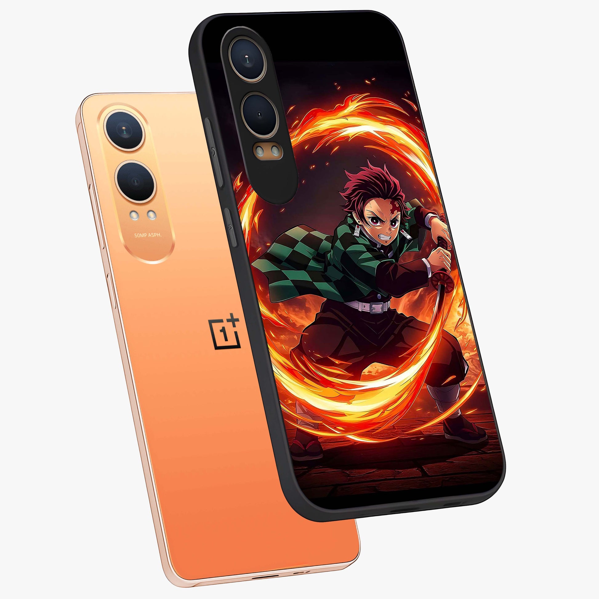 Blazing Sword Resolve Glass Case for 1+Nord CE 4 Lite captured at a warm angle highlighting sharp fiery details, gloss, and edge clarity.