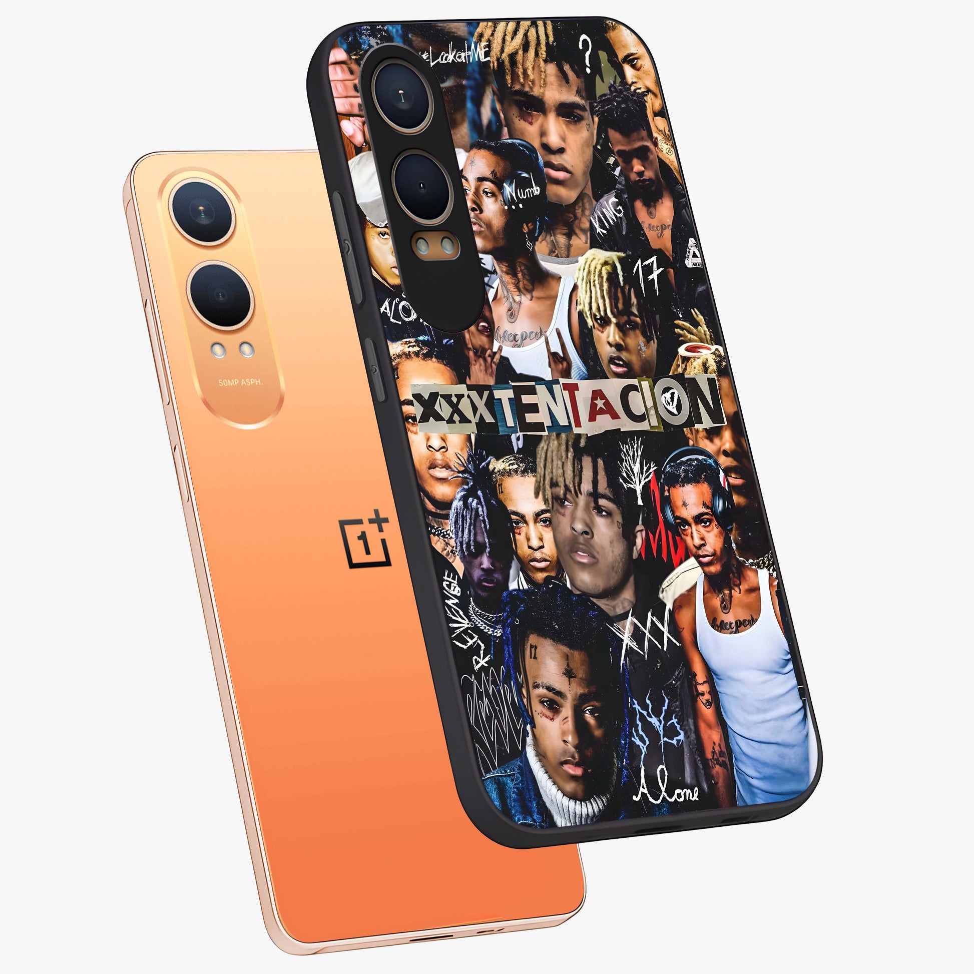 Broken Fame Diaries Glass Case for 1+Nord CE 4 Lite angled mockup showcasing glossy finish and edgy aesthetic design