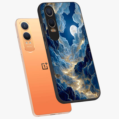 Celestial Cloud Path Glass Case for 1+Nord CE 4 Lite angled mockup showcasing glossy finish and soft celestial gradients