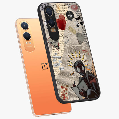 City Dream Sketch Glass Case for 1+Nord CE 4 Lite captured at a warm angle highlighting urban line details, gloss, and edge clarity.