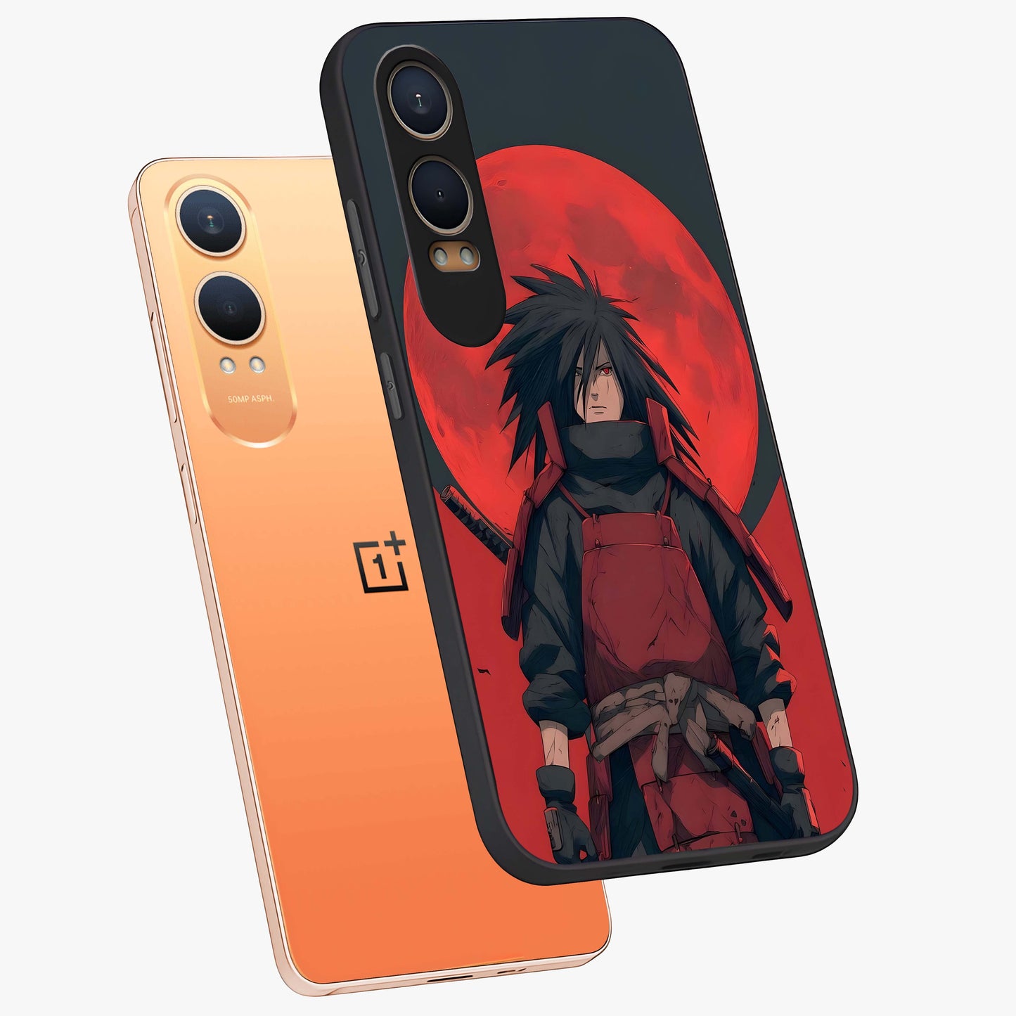 Crimson Moon Warlord Glass Case for 1+Nord CE 4 Lite angled mockup showcasing glossy finish and intense dark red tones