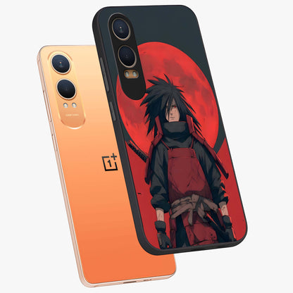 Crimson Moon Warlord Glass Case for 1+Nord CE 4 Lite angled mockup showcasing glossy finish and intense dark red tones
