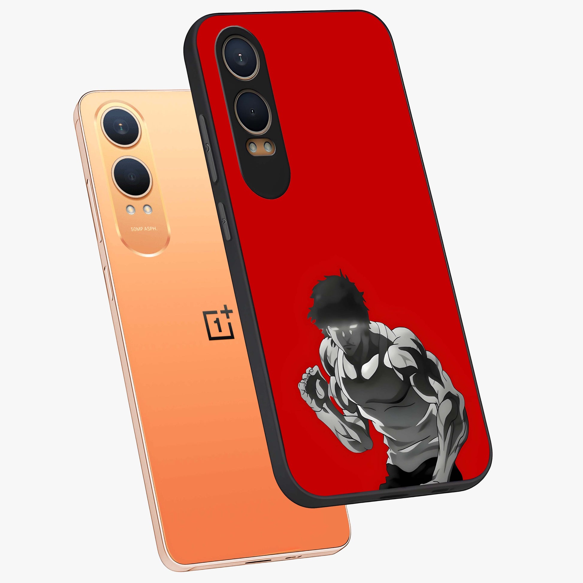 Crimson Power Rush Glass Case for 1+Nord CE 4 Lite angled mockup showcasing glossy finish and high energy design
