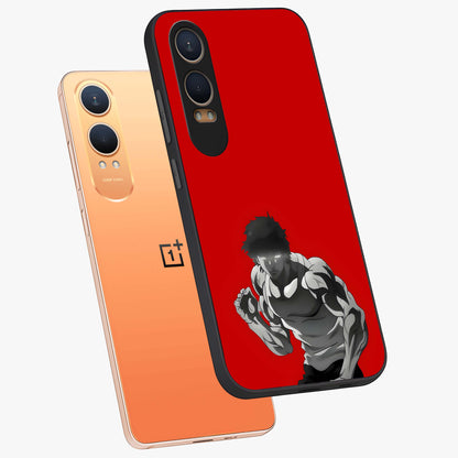 Crimson Power Rush Glass Case for 1+Nord CE 4 Lite angled mockup showcasing glossy finish and high energy design