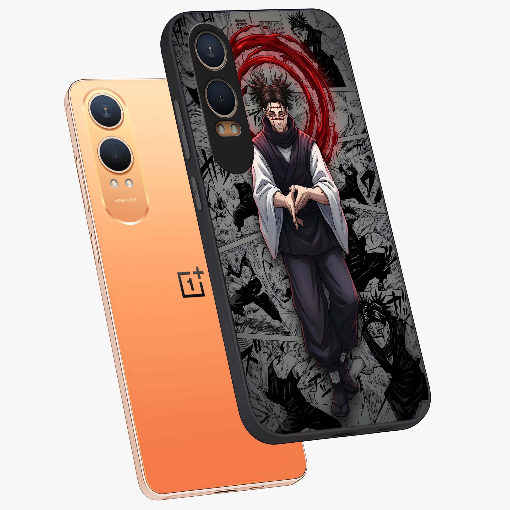Cursed Ritual Ascension Glass Case for 1+Nord CE 4 Lite angled mockup showcasing glossy finish and intense gothic detailing