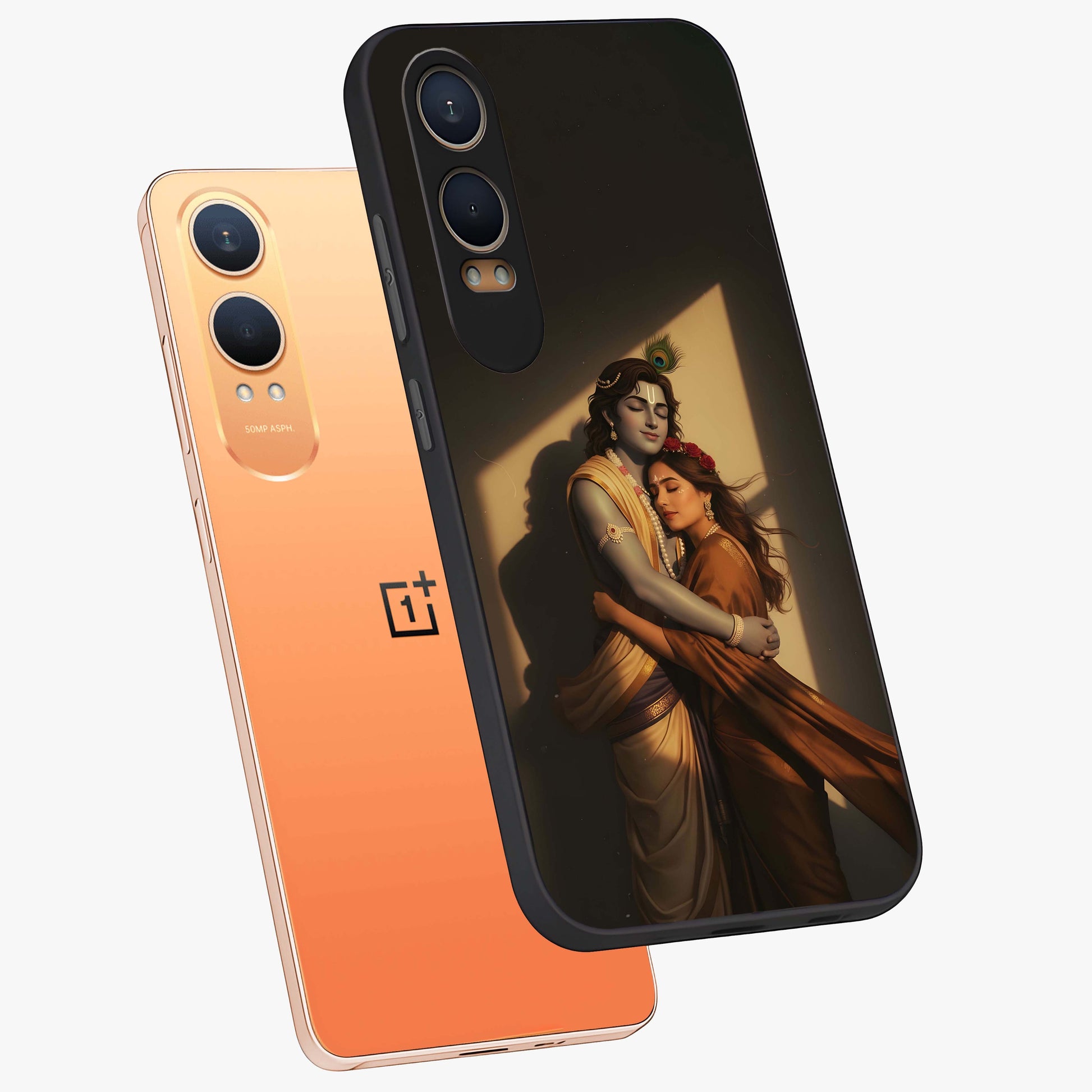 Divine Eternal Love Glass Case for 1+Nord CE 4 Lite angled mockup showcasing glossy glass finish and graceful detailing