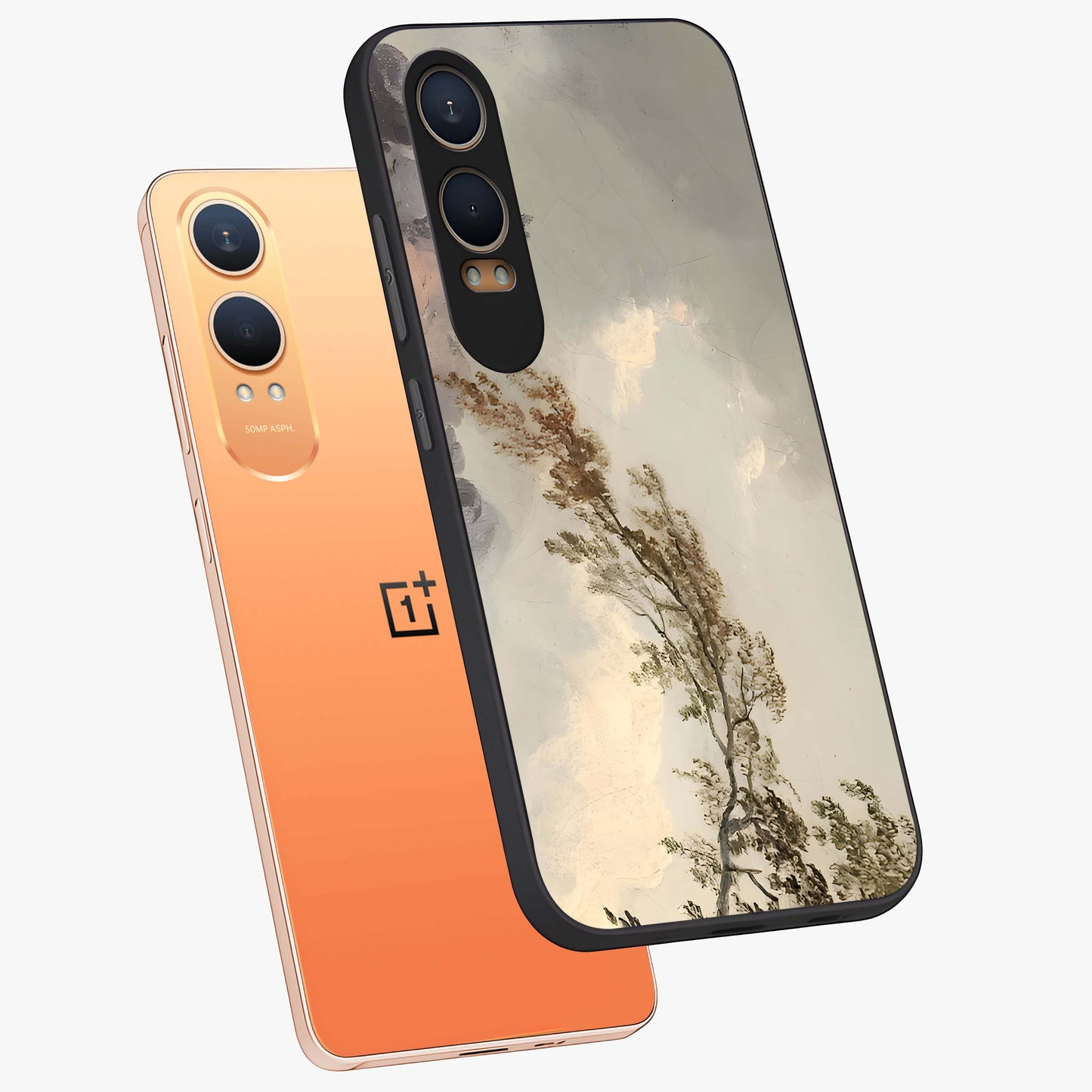 Dreamlike Wind Field Glass Case for 1+Nord CE 4 Lite angled mockup showcasing glossy glass finish and dreamy landscape detailing