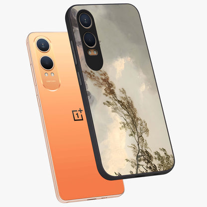Dreamlike Wind Field Glass Case for 1+Nord CE 4 Lite angled mockup showcasing glossy glass finish and dreamy landscape detailing