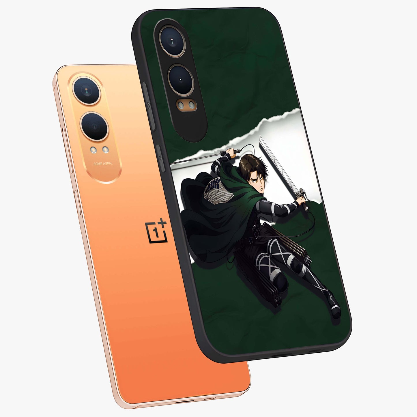 Emerald War Vanguard Glass Case for 1+Nord CE 4 Lite angled mockup showcasing glossy finish and bold fantasy detailing