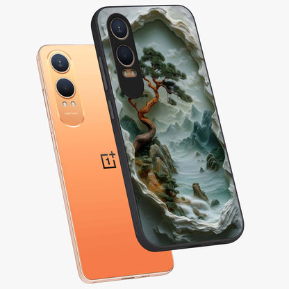 Eternal Nature Spirit Glass Case for 1+Nord CE 4 Lite angled mockup showcasing glossy finish and calming botanical tones