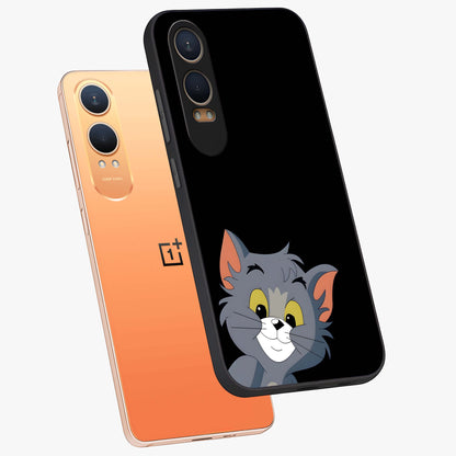 Forever Chasing Love Tom Glass Case for 1+Nord CE 4 Lite angled mockup showcasing glossy finish and lively cartoon detailing