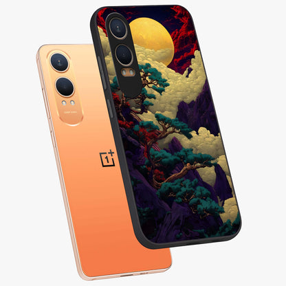 Golden Moon Horizon Glass Case for 1+Nord CE 4 Lite angled mockup showcasing glossy finish and warm gradient tones