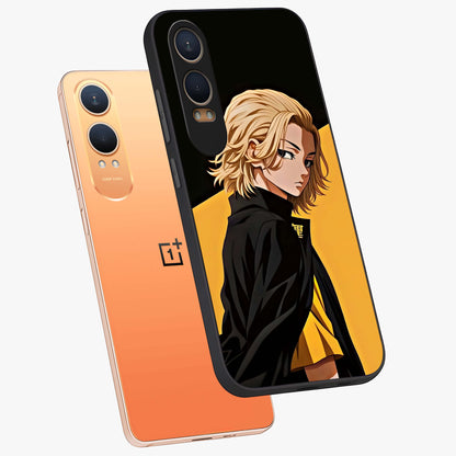 Golden Shadow Commander Glass Case for 1+Nord CE 4 Lite angled mockup showcasing glossy finish and bold golden accents