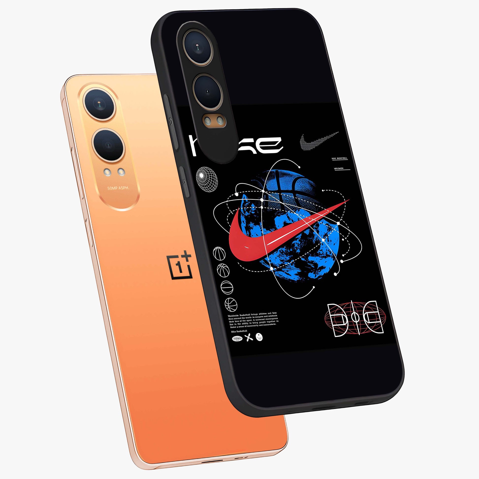 Gravity Sports Fusion Glass Case for 1+Nord CE 4 Lite angled mockup showcasing glossy finish and high energy detailing