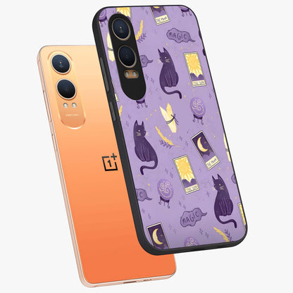 Humble Magic Cats Glass Case for 1+Nord CE 4 Lite captured at a warm angle highlighting playful magical details, gloss, and edge clarity.