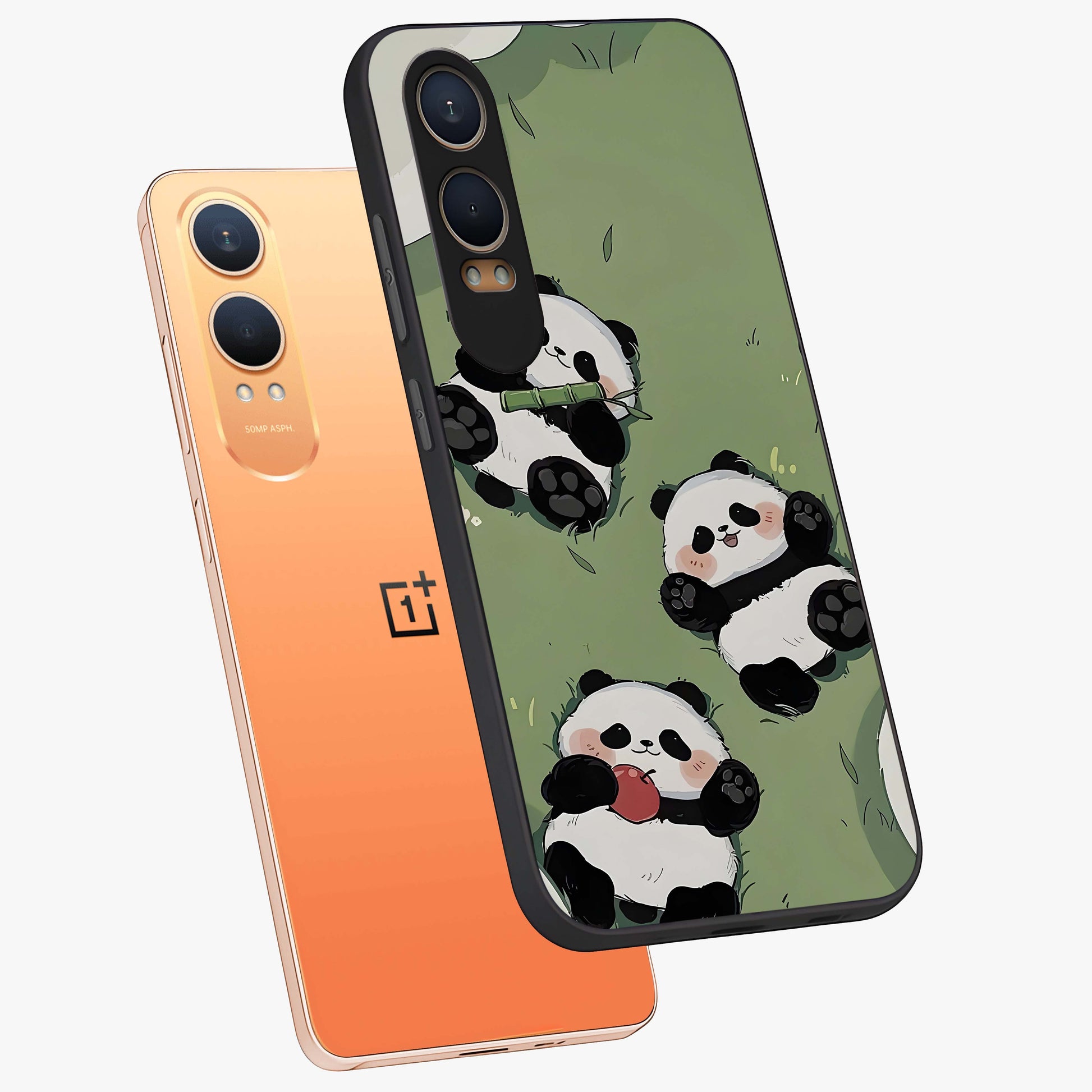 Lazy Panda Picnic Glass Case for 1+Nord CE 4 Lite angled mockup showcasing glossy finish and vibrant cartoon detailing
