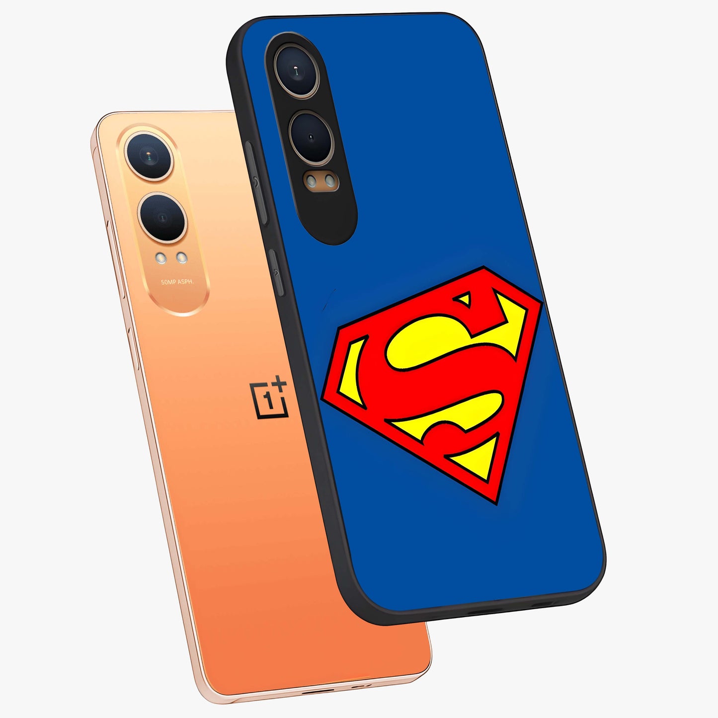 Legendary Hero Emblem Glass Case for 1+Nord CE 4 Lite angled mockup showcasing glossy glass finish and strong graphic detailing