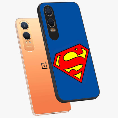 Legendary Hero Emblem Glass Case for 1+Nord CE 4 Lite angled mockup showcasing glossy glass finish and strong graphic detailing