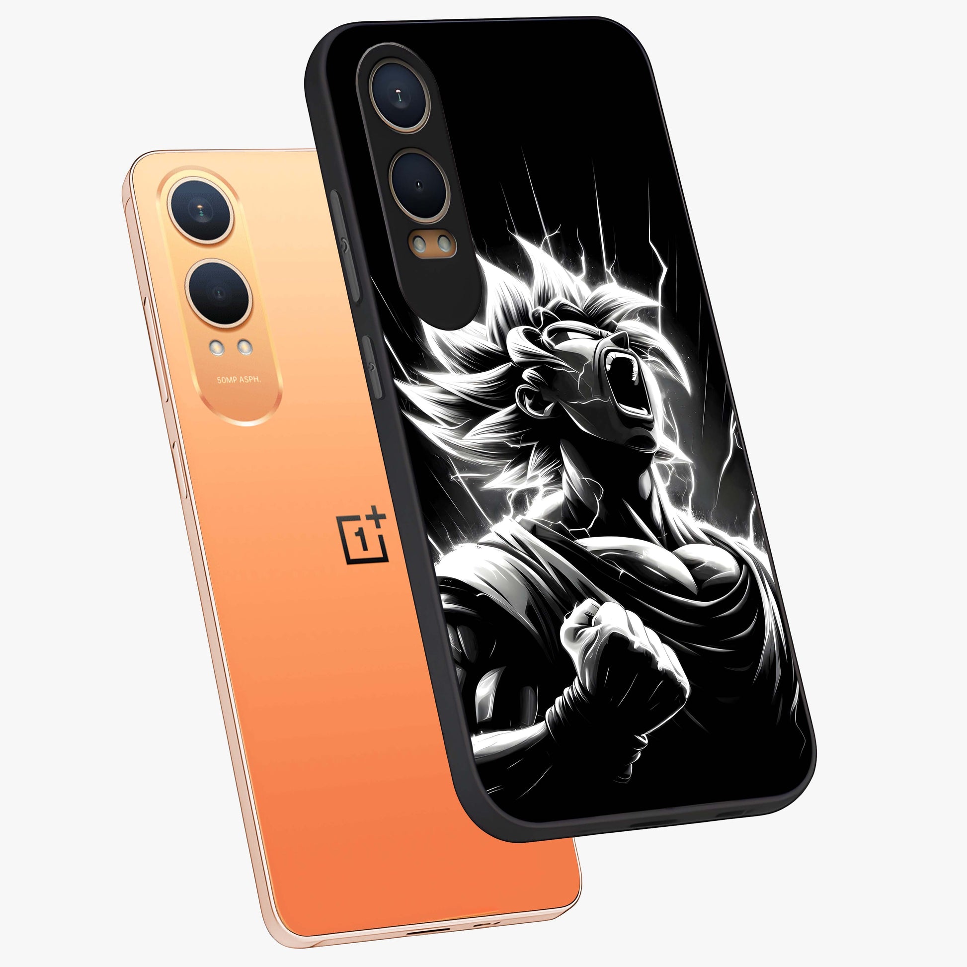 Limitless Power Unleashed Glass Case for 1+Nord CE 4 Lite angled mockup showcasing glossy finish and dramatic power detailing