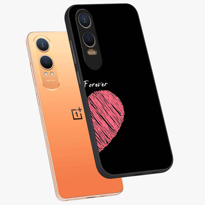 Love Forever Together Right Glass Case for 1+Nord CE 4 Lite angled mockup showcasing glossy finish and warm aesthetic tones