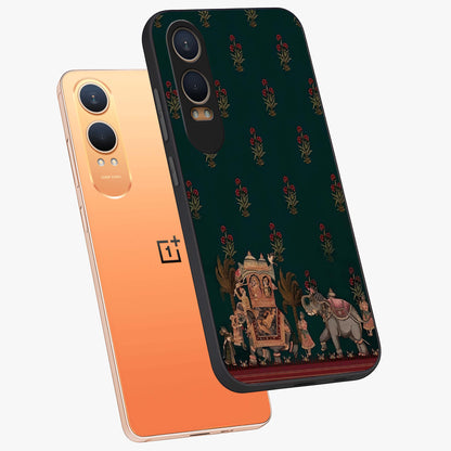 Macmerise Glass Case for 1+Nord CE 4 Lite angled mockup showcasing glossy finish and vibrant design tones