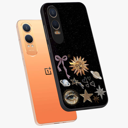 Magical Jewelry Vibe Glass Case for 1+Nord CE 4 Lite angled mockup showcasing glossy finish and sparkling detailing