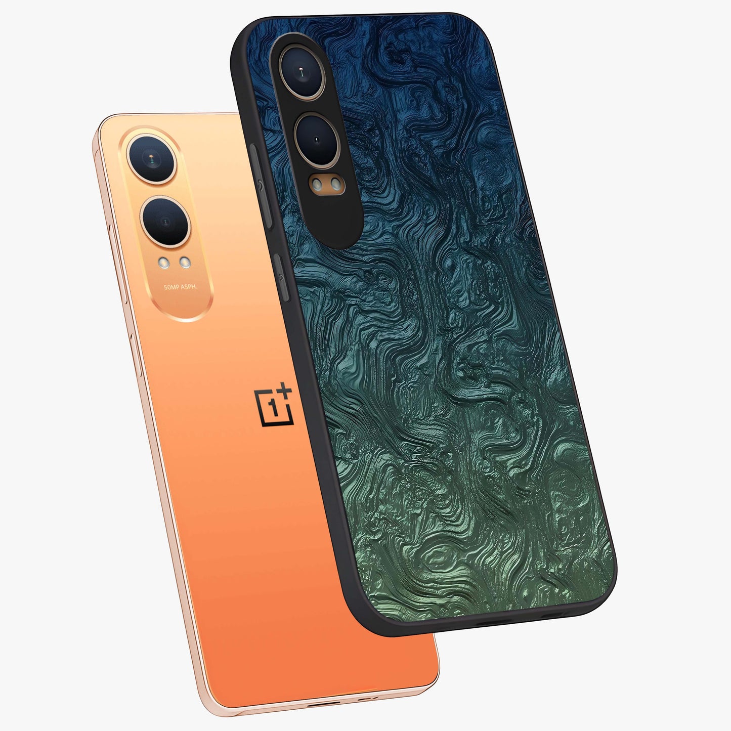 Marble Dream Blur Glass Case for 1+Nord CE 4 Lite angled mockup showcasing glossy finish and smooth gradient tones