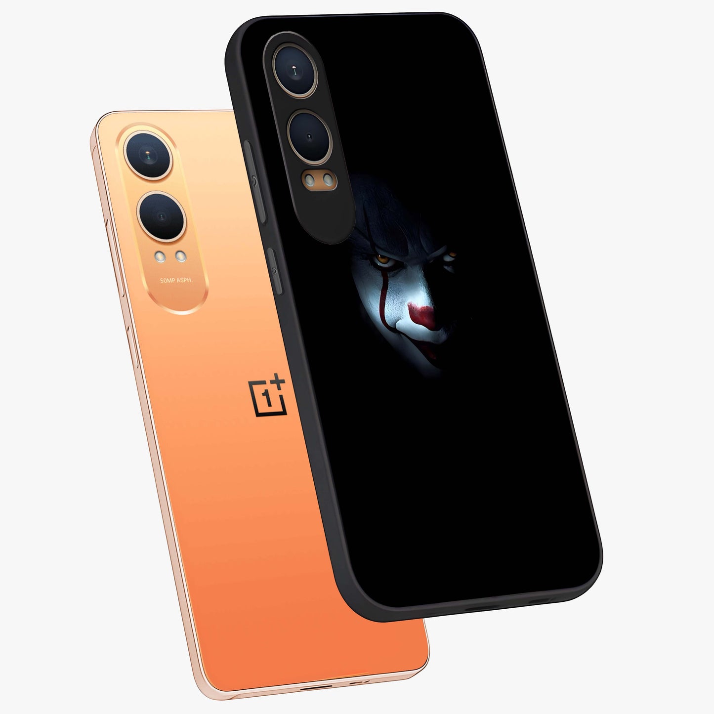 Midnight Madness Smile Glass Case for 1+Nord CE 4 Lite angled mockup showcasing glossy finish and dramatic detailing